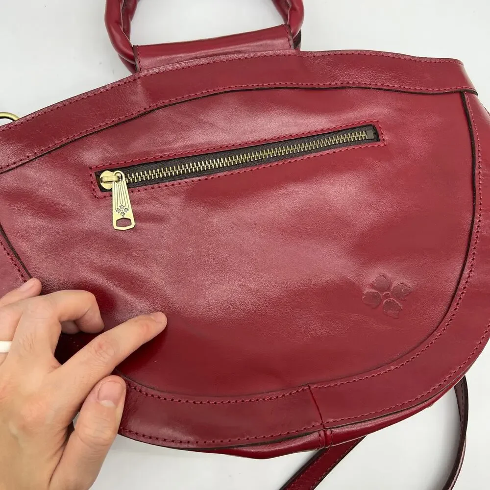 Patricia Nash Leather Ossi Satchel with Crossbody Strap Ruby Red